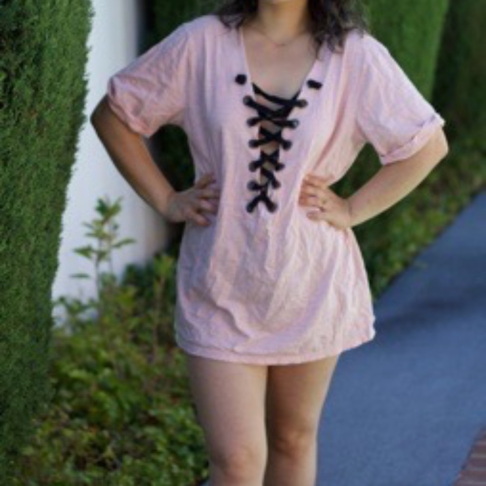 Dreamers Deep V Lace Short Sleeve T-shirt